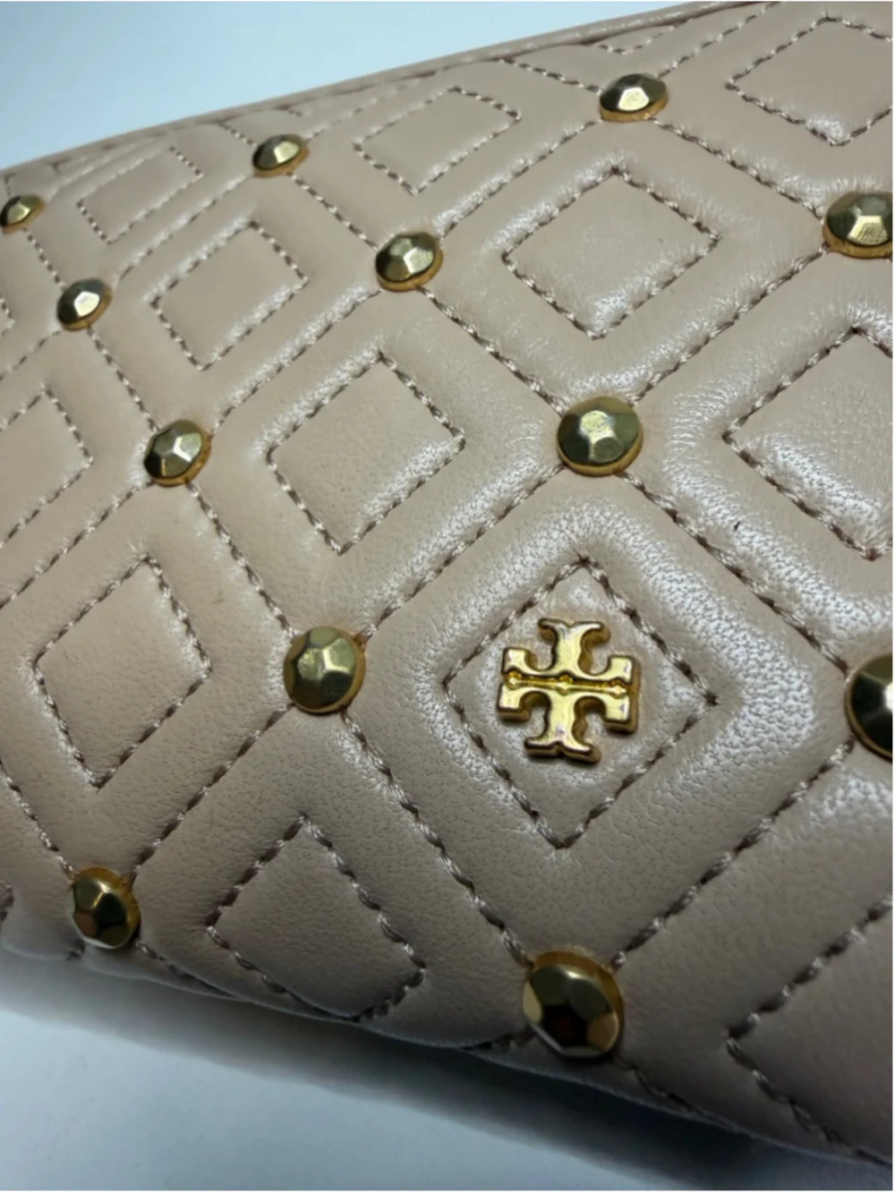 Women's Tory Burch Wallet, One Size, Beige with Gold Studs